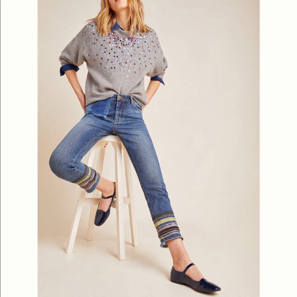 Pilcro High rise embroidered slim straight jean